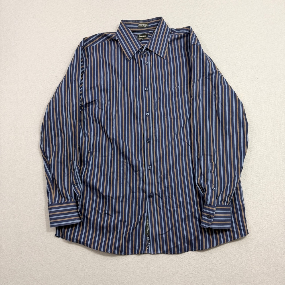 Vintage Neiman Marcus Button Shirt Mens XL Blue Striped Long Sleeve Preppy 90s